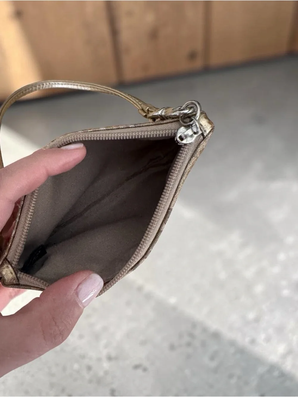 Coach Metallic Khaki Signature Wristlet - Picture 3 of 3